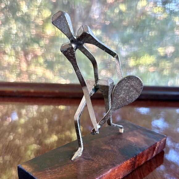 Other - Vintage Brutalist Nail Art Sculpture Tennis Player Metal Figurine, Made in Spain